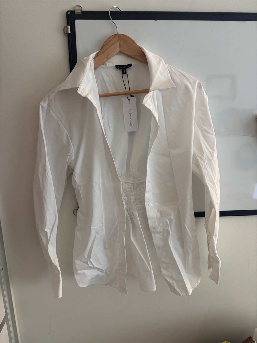 Dynamite White Womens Dress Shirt with Synched Waist
